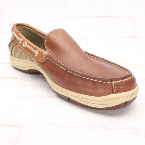 Johnston & Murphy Loafer Boat Shoes Size 8M Brown/Tan Leather Slip-On Mesh - Picture 5 of 9